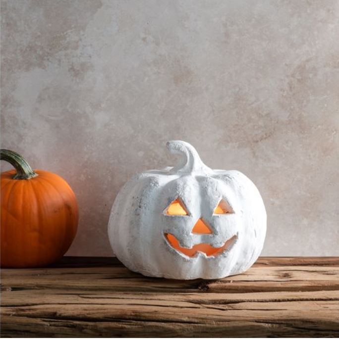 Mini White Terracotta Jack-O-Lantern - 6.5"