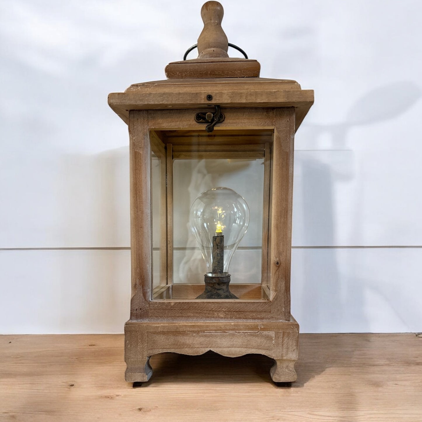 Natural Wooden Lantern with LED Bulb - 17"