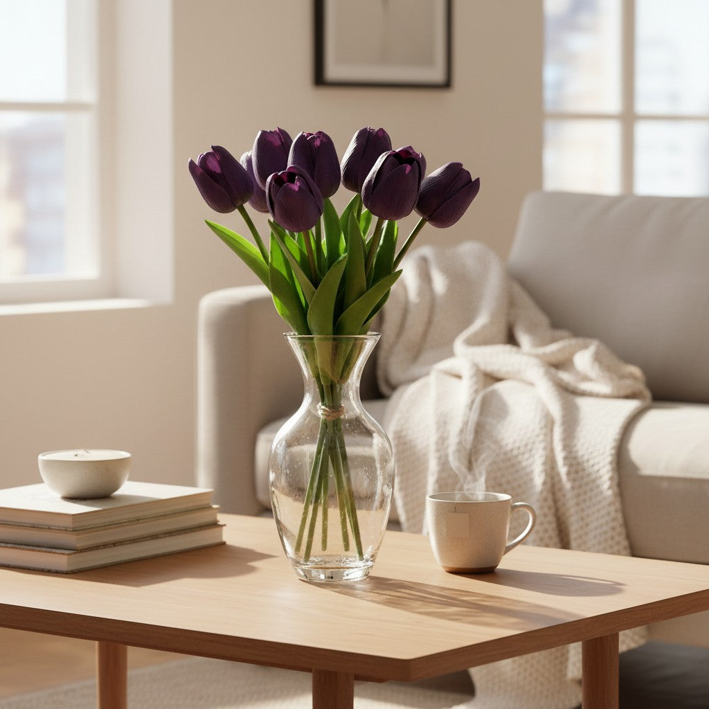 Real Touch Purple Latex Tulips, Bunch of 10