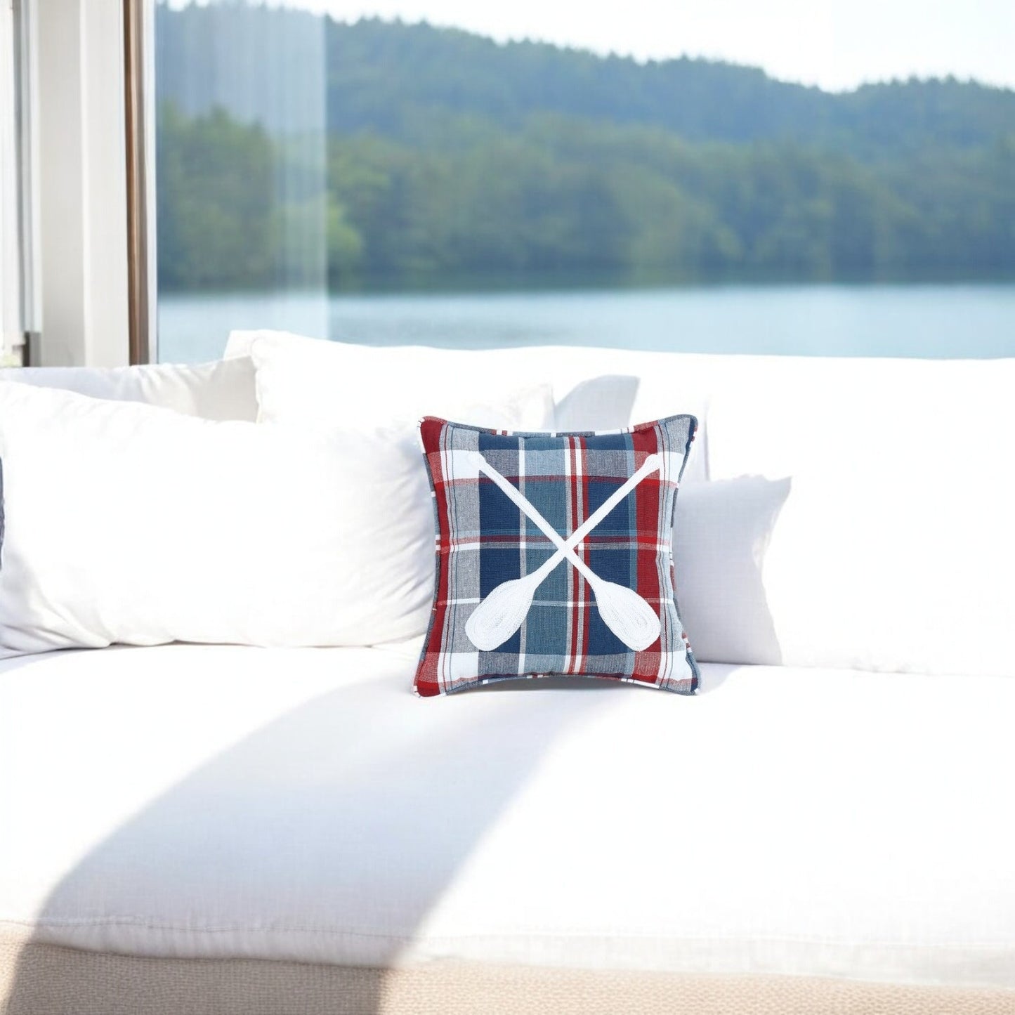 Picnic Plaid Oars Embroidered Pillow - 10"x10"
