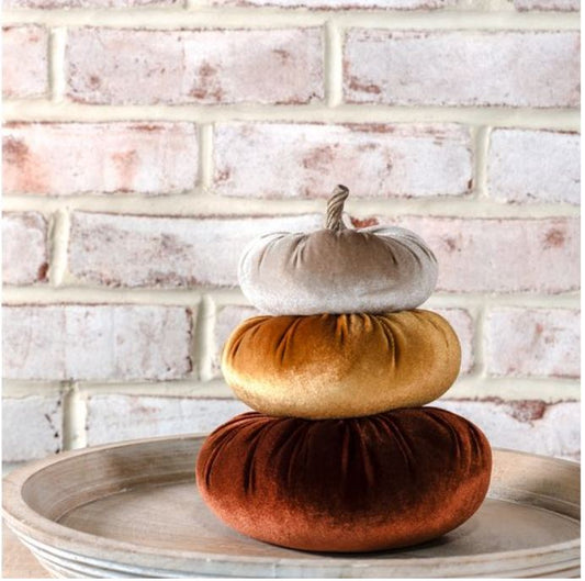 Stacked Velvet Pumpkins - 9"