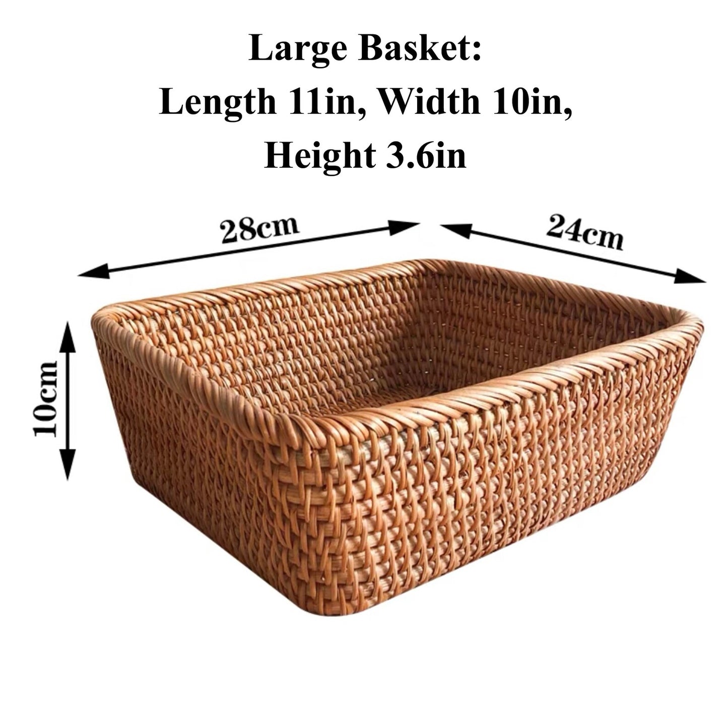 Handwoven Rattan Rectangle Basket - Large