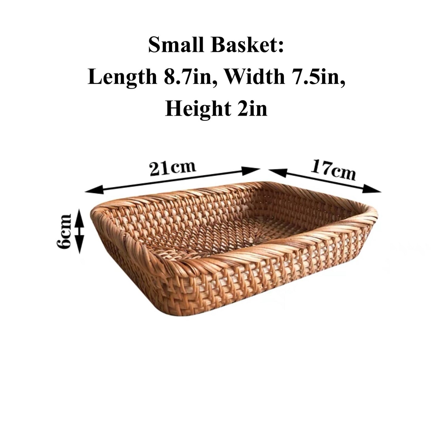 Handwoven Rattan Rectangle Basket - Small