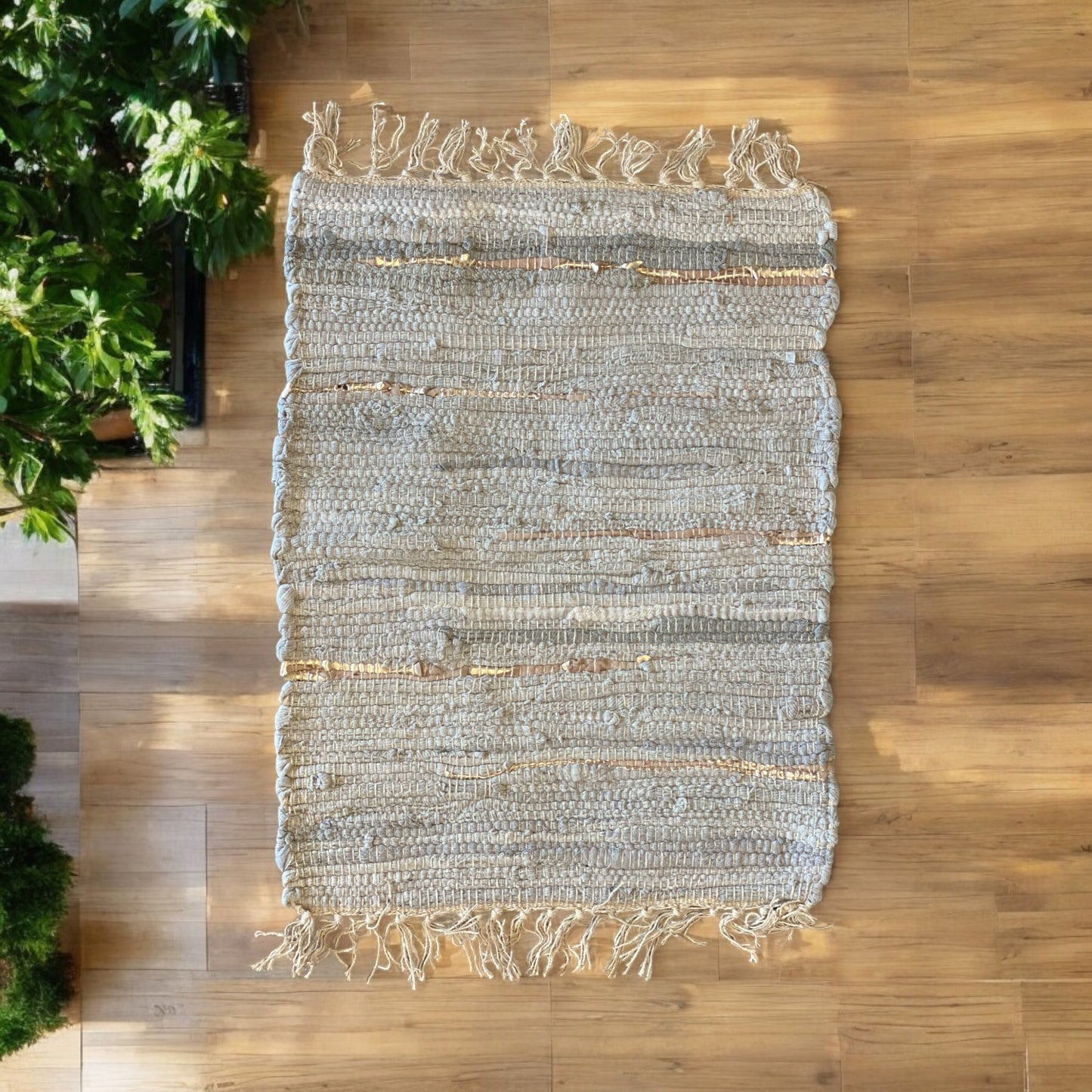 Grey and Gold Chindi Rug - 31"x21"