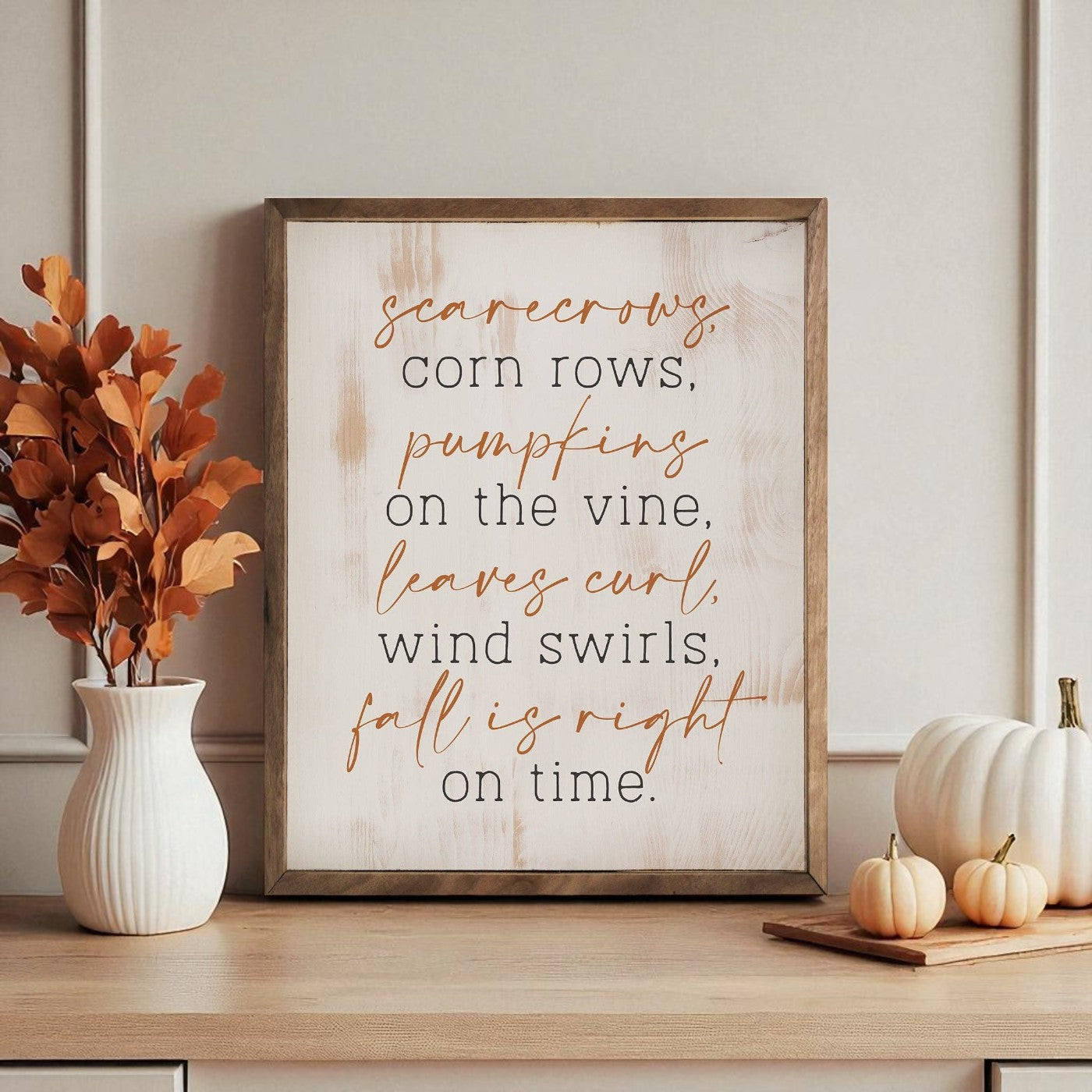Scarecrows Pumpkins Leaves Sign - 8"x10"