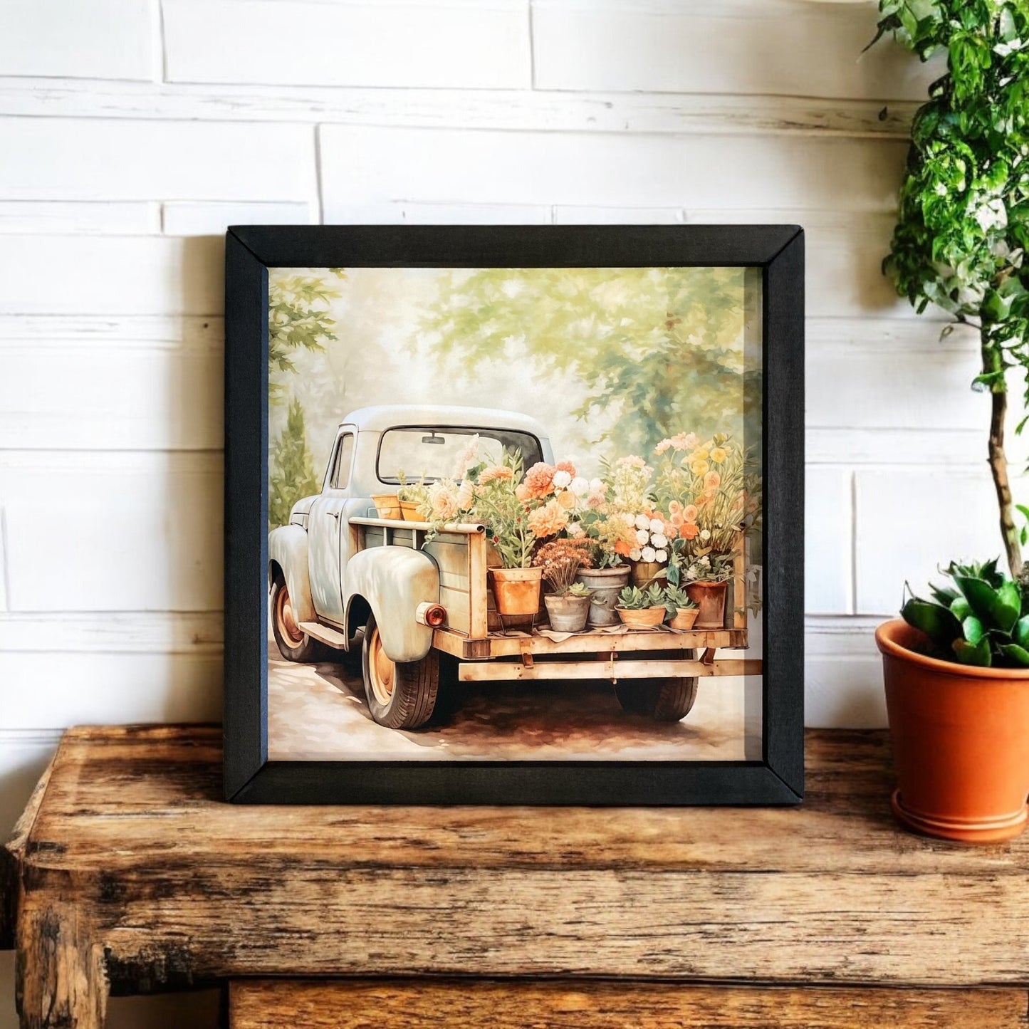Flower Bed Vintage Truck Box Frame Art - 12"x 12"