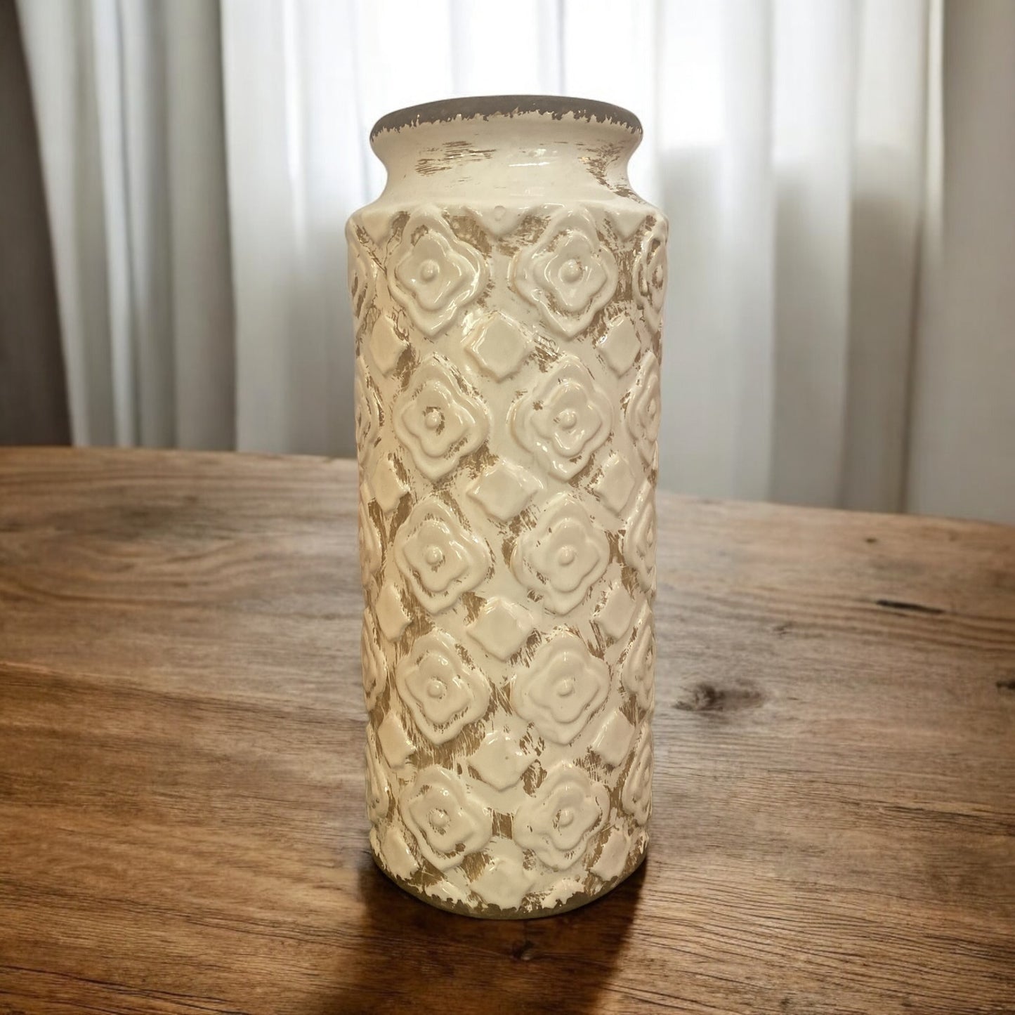 Ceramic Aged Ivory Button Vase - 13.5"x6"