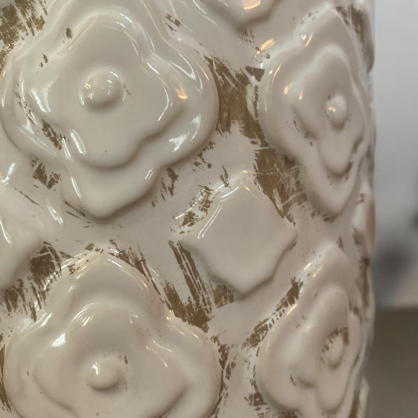 Ceramic Aged Ivory Button Vase - 13.5"x6"