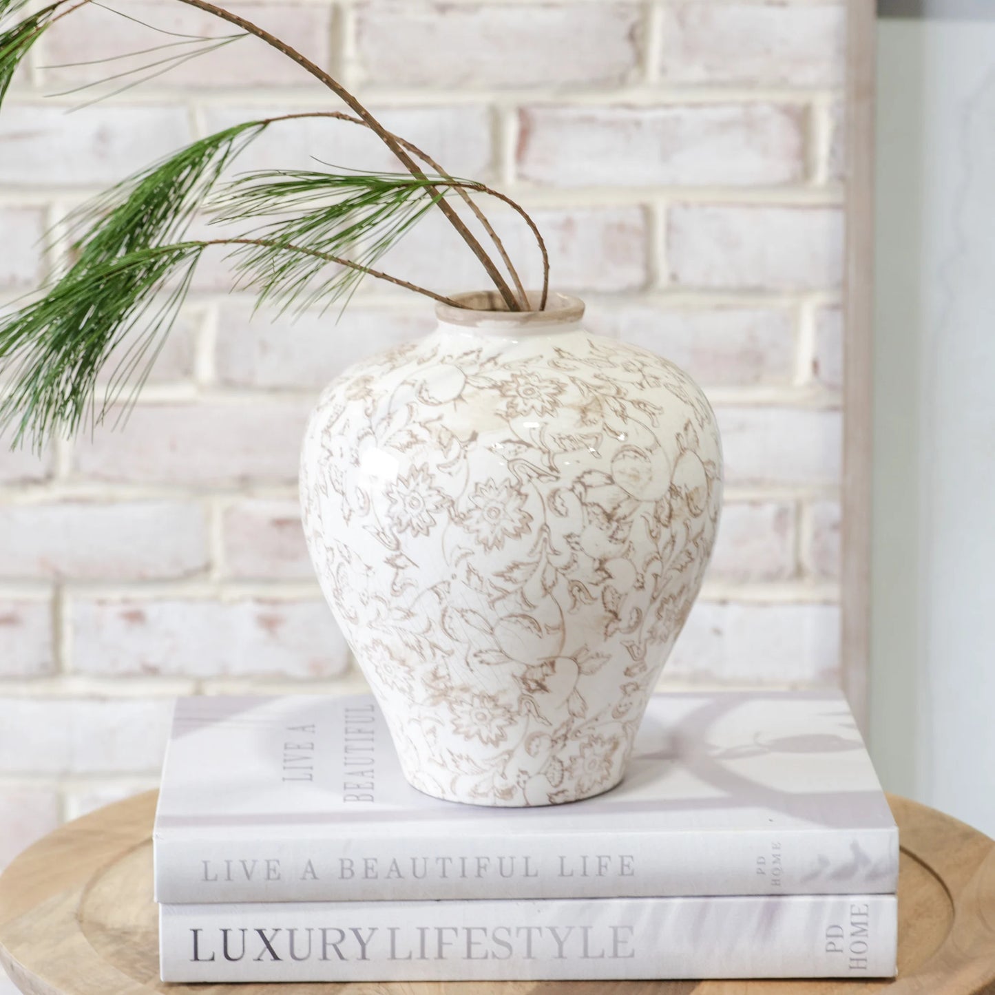 Beige Heirloom Plum Vase - 9"