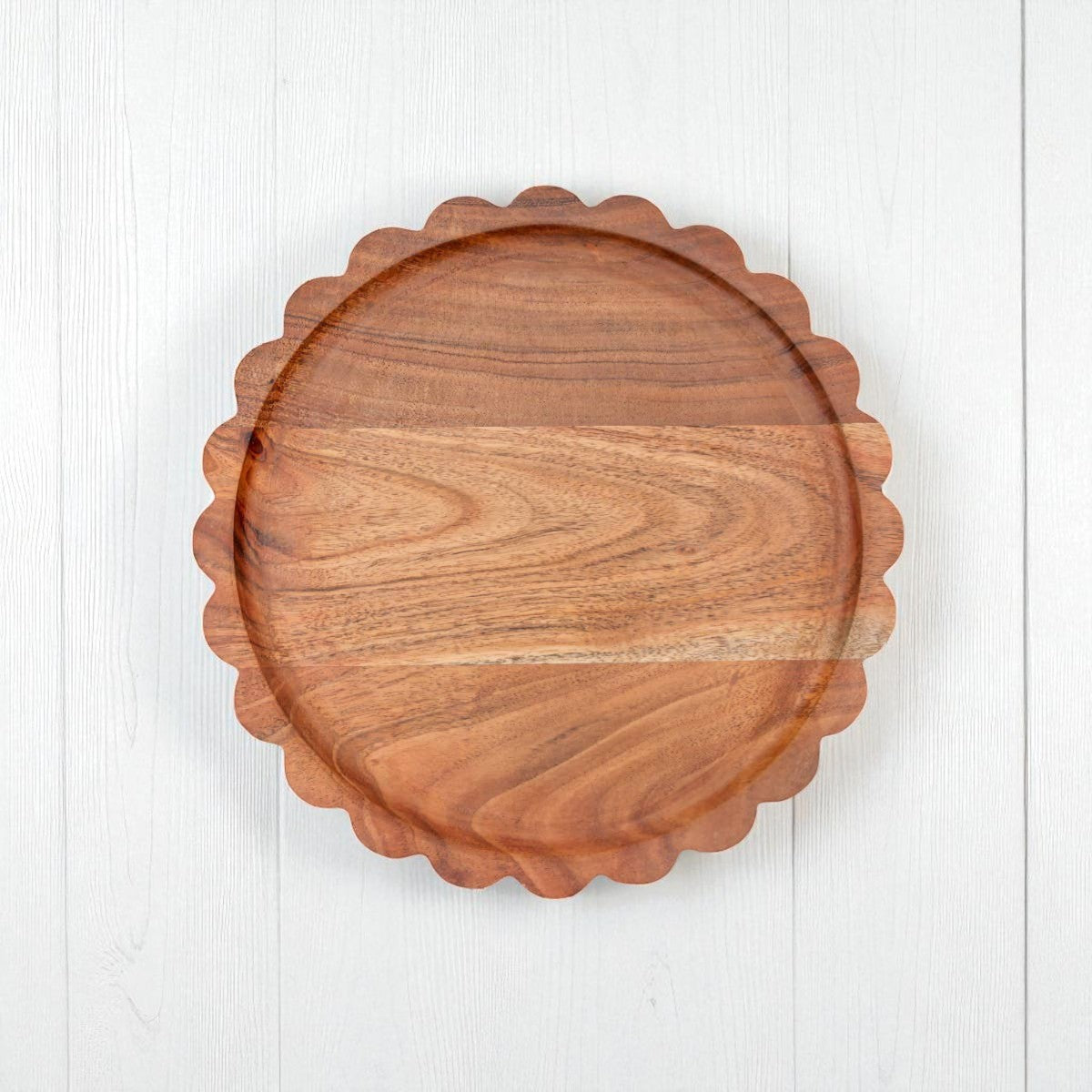 Scalloped Acacia Wood Tray - 11"