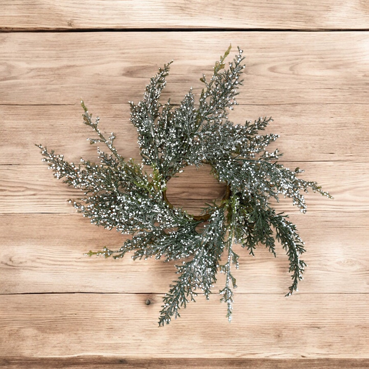 Mixed Greens Snowy Candle Ring - 3.5"