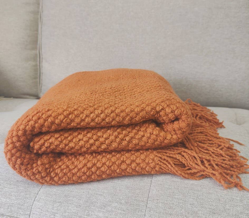 Knit Textured Throw Blanket with Fringe - 50"x60"