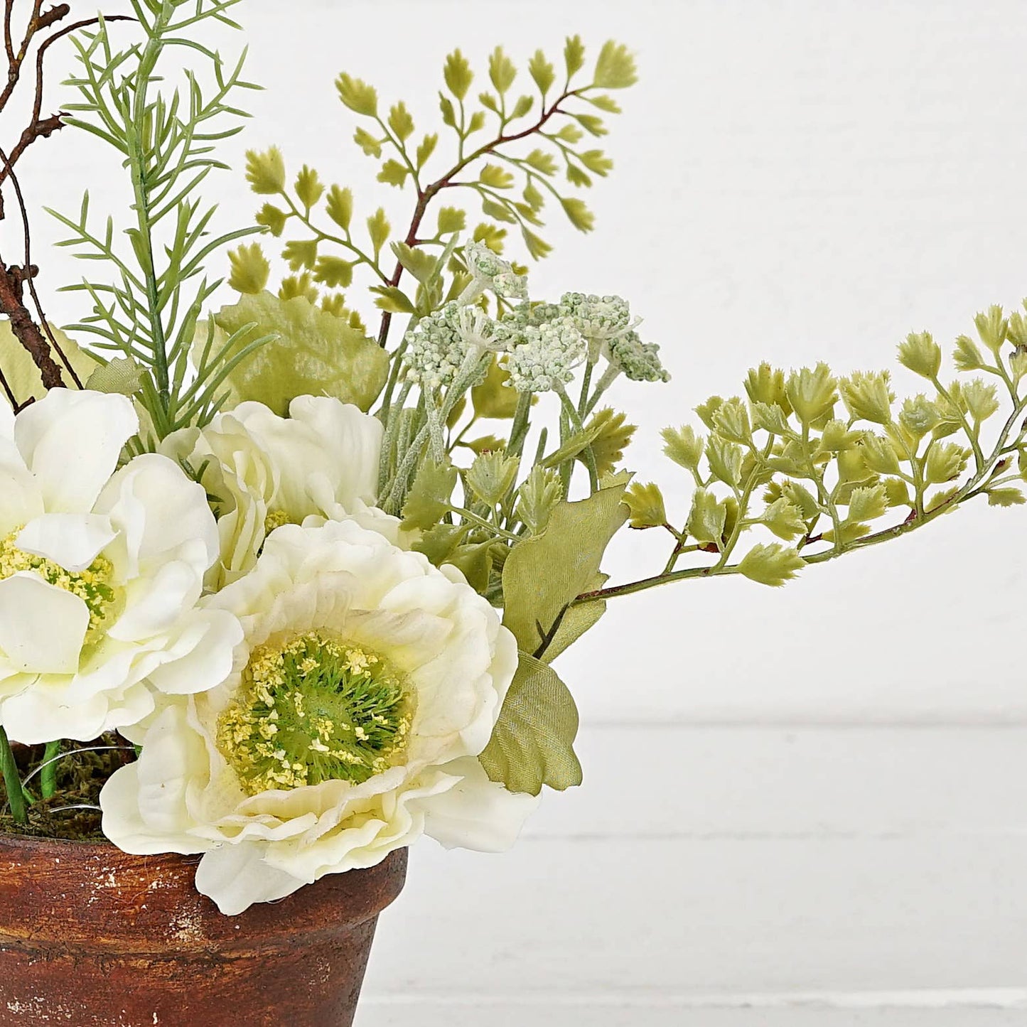 Cream Cosmos, Poppies with Greenery Pot - 11"