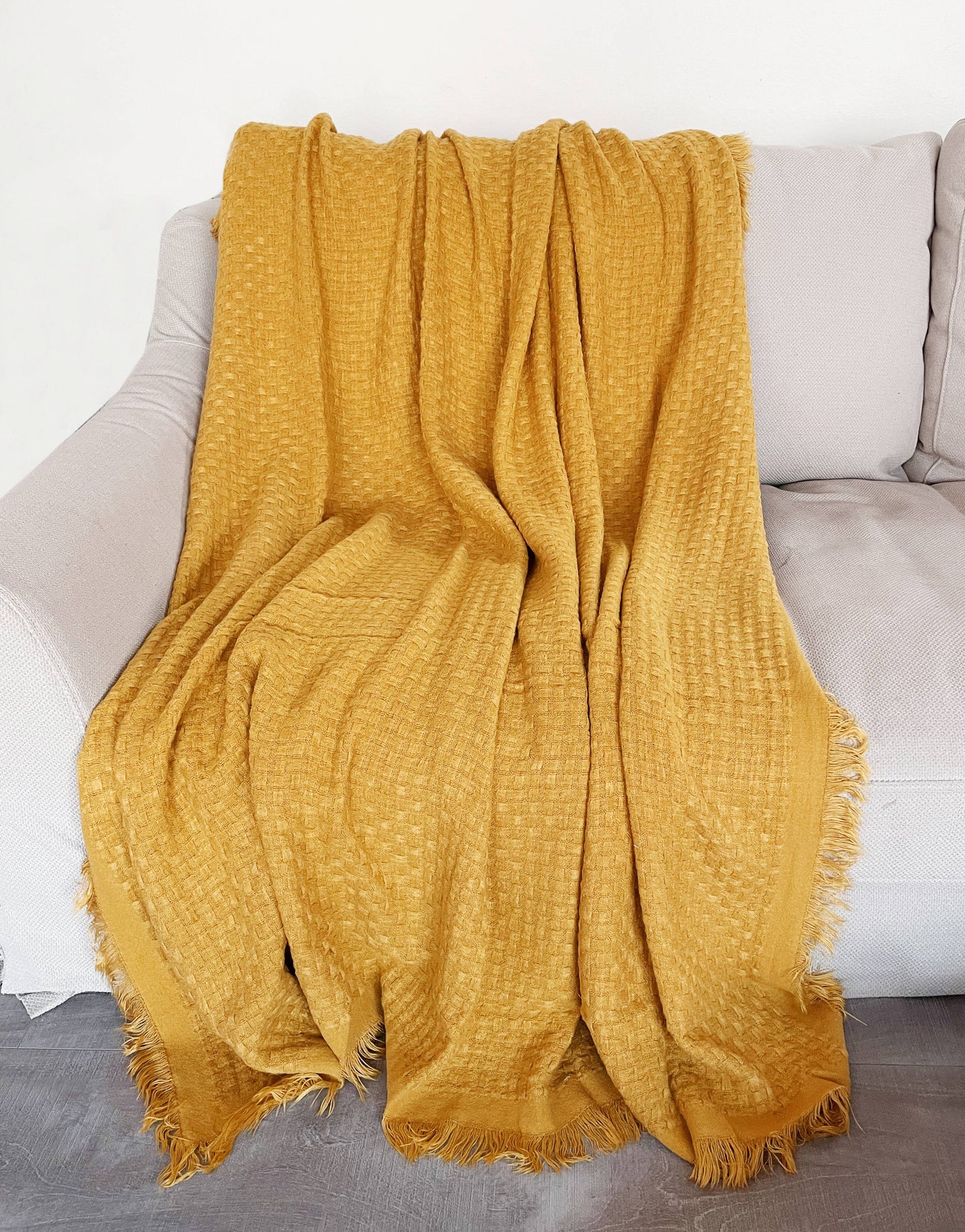 Mustard Waffle Weave Throw Blanket - 50"X60"