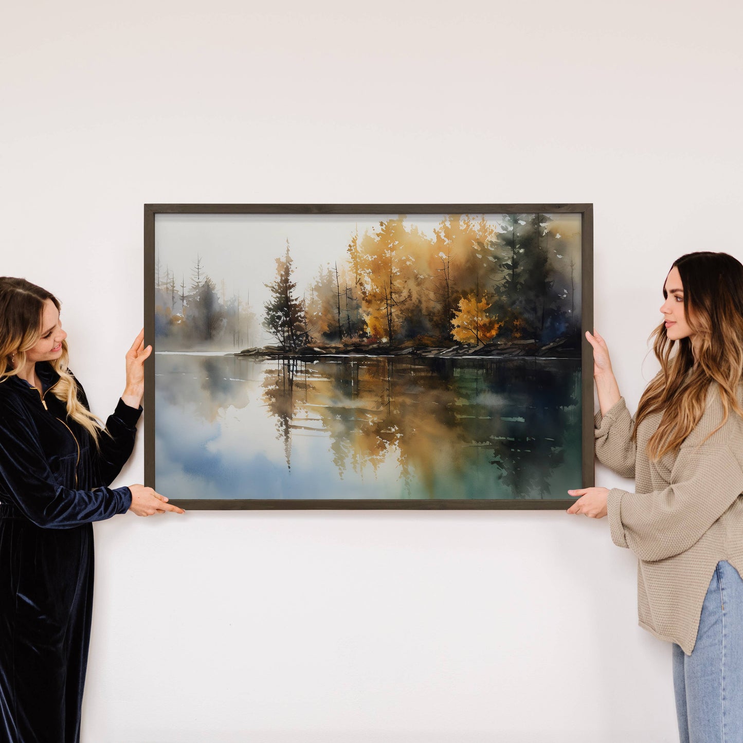 Pines Lake Reflection Wood Framed Artwork - 20"x30"