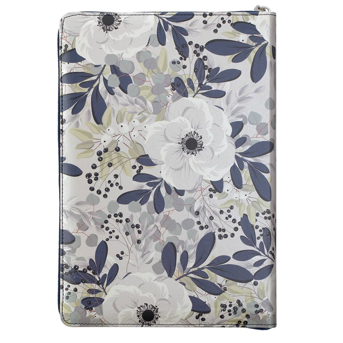 Blue Pearlized Floral Faux Leather King James Bible