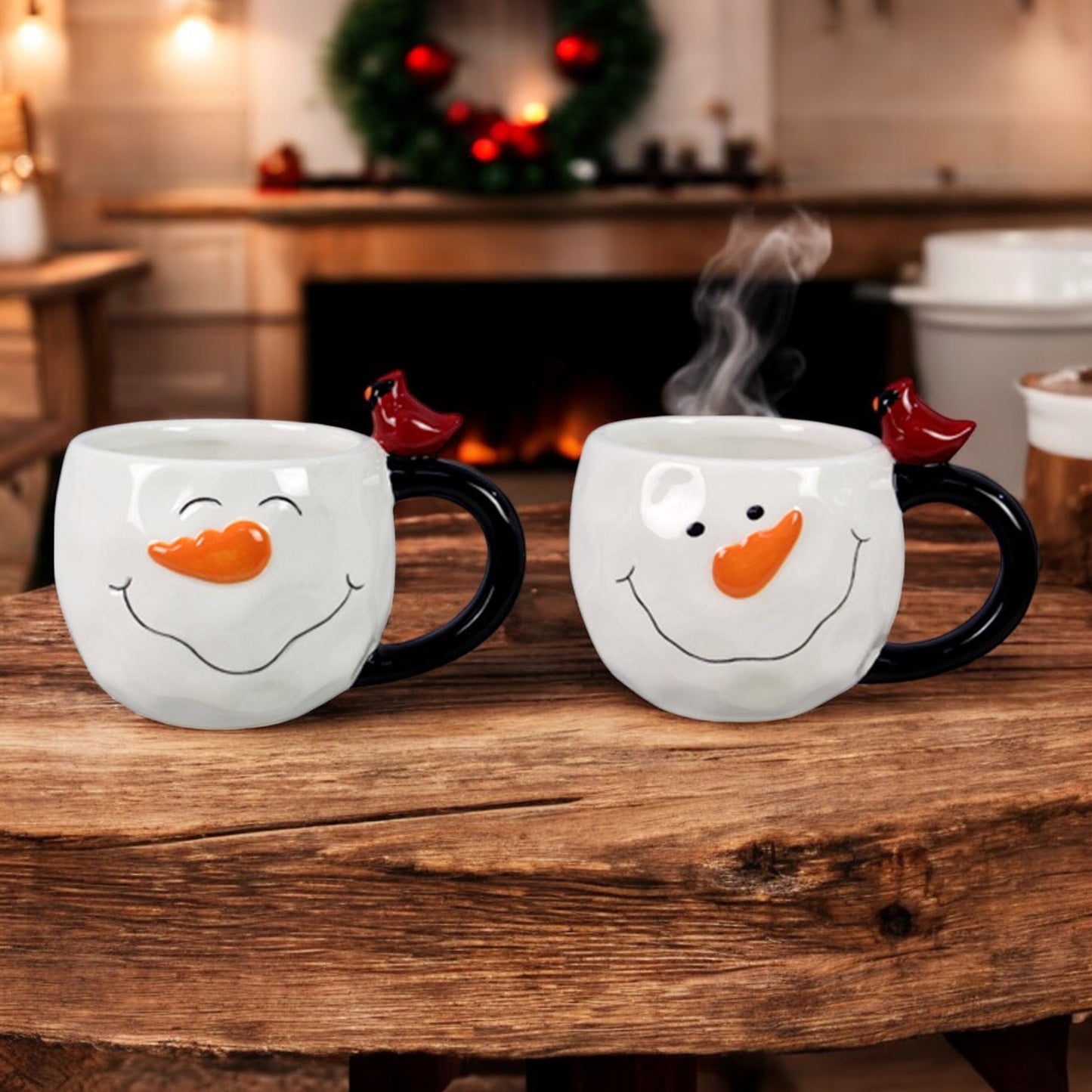 Ceramic Snowman & Cardinal Christmas Mug