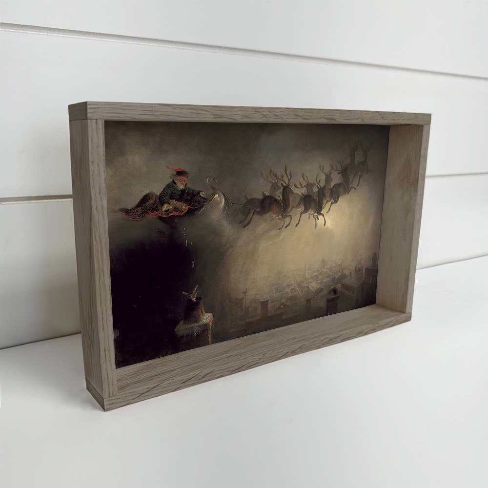 Santa Sleigh on Christmas Night Framed Canvas - 12"x18"