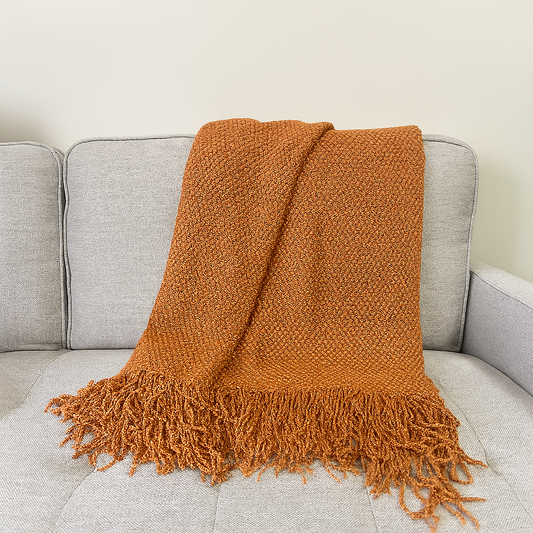 Knit Textured Throw Blanket with Fringe - 50"x60"