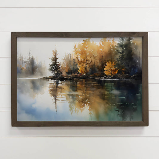 Pines Lake Reflection Wood Framed Artwork - 20"x30"