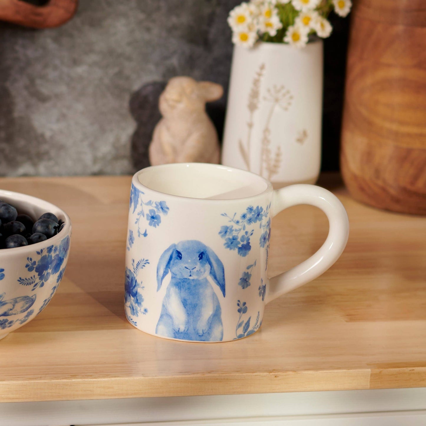 Blue Floral Rabbit Mug - 20oz