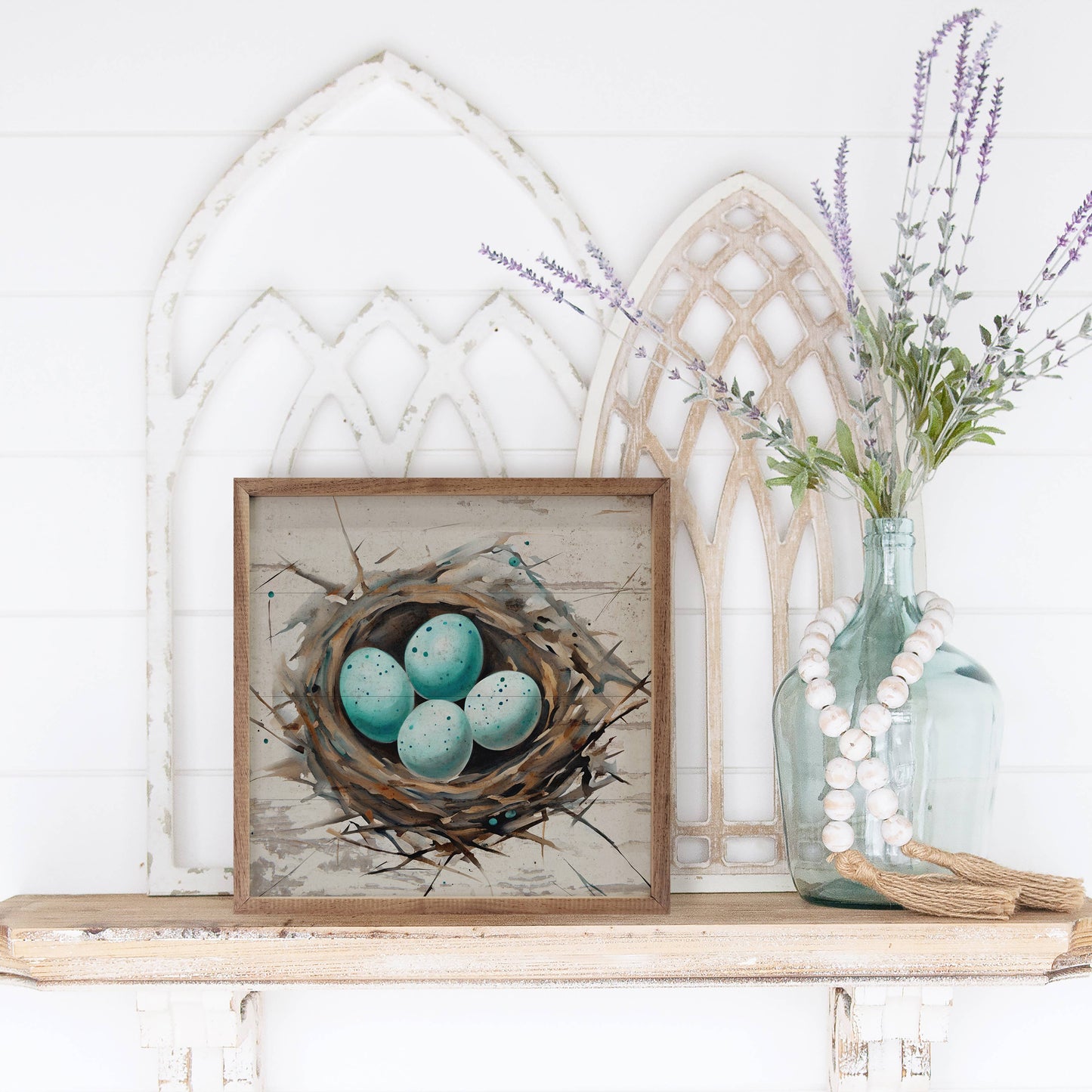 Robin Nest With Eggs Artwork - 8"x8"