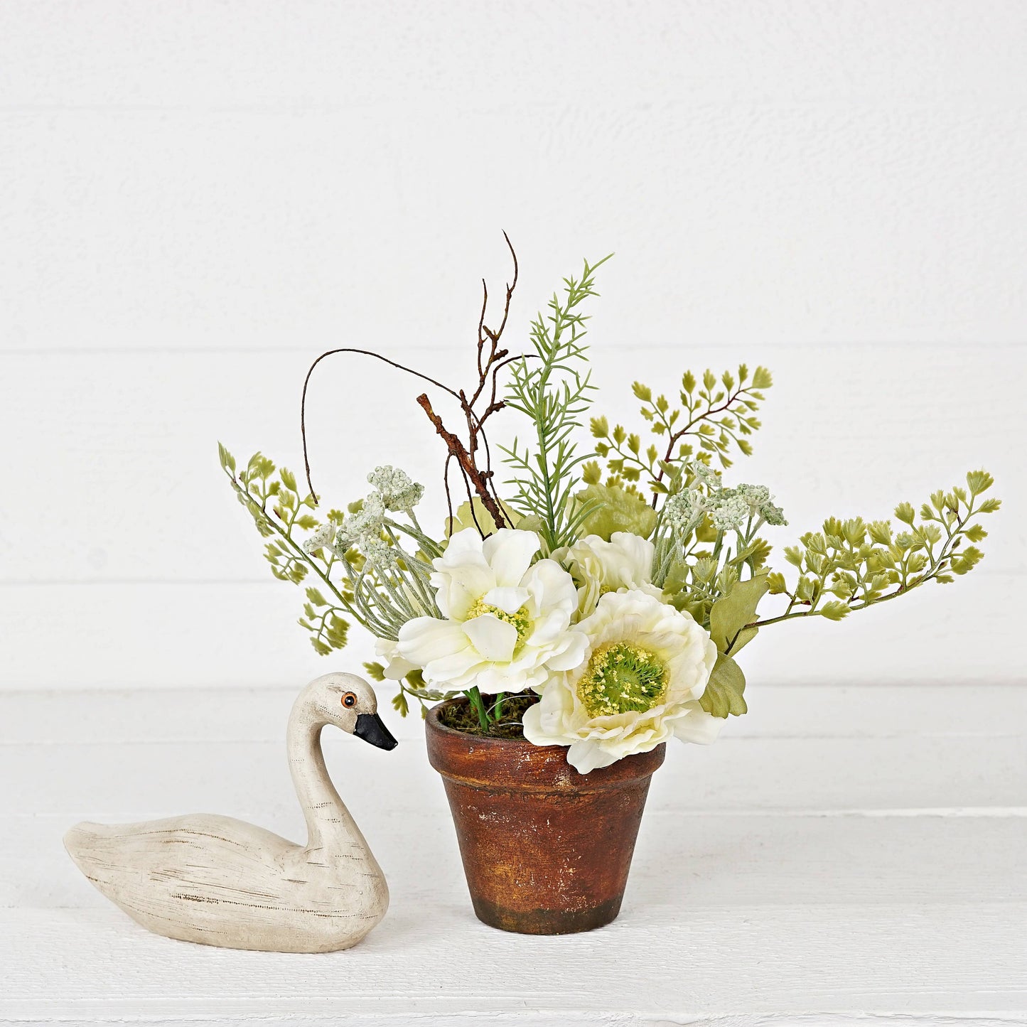 Cream Cosmos, Poppies with Greenery Pot - 11"