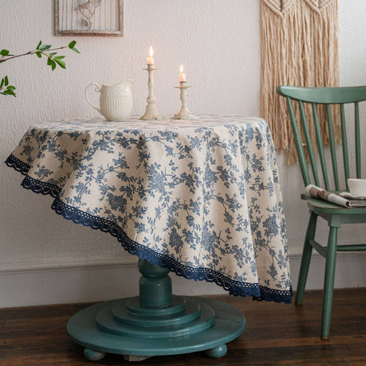 Vintage Blue Rose Print Tablecloth