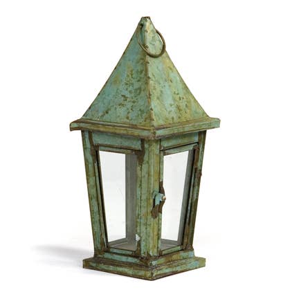 Squared Verdigris Tin Lantern - 12.5"