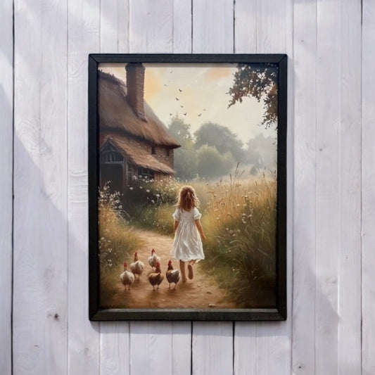 Spring Chickens Wood Frame Art - 9"x12"