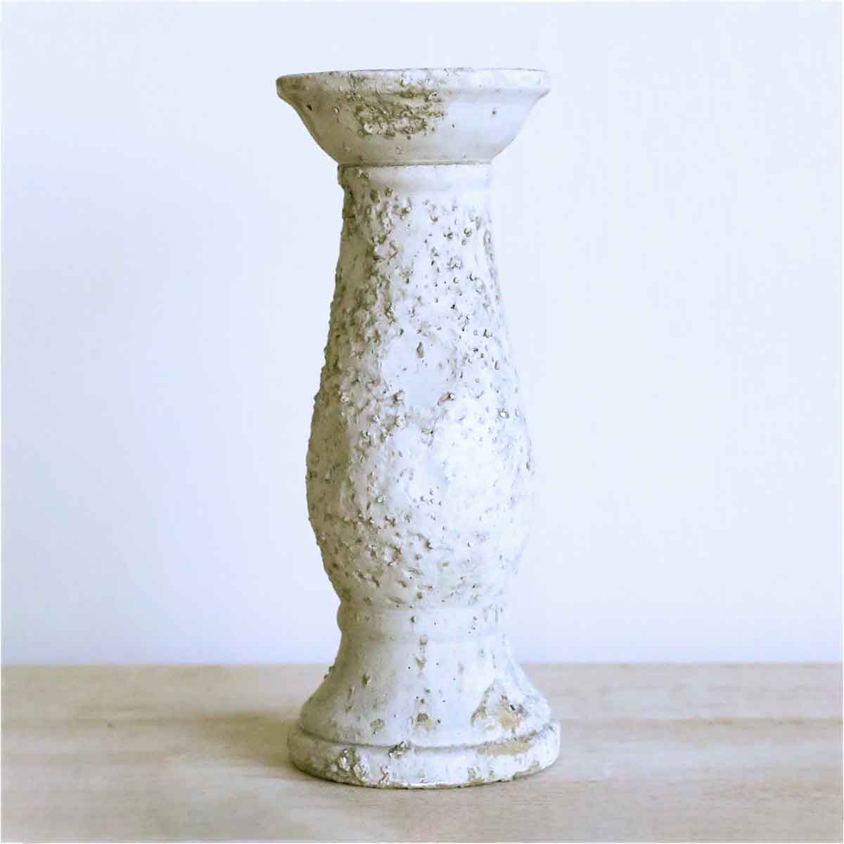 Antiqued Cement Candle Holder - 10"