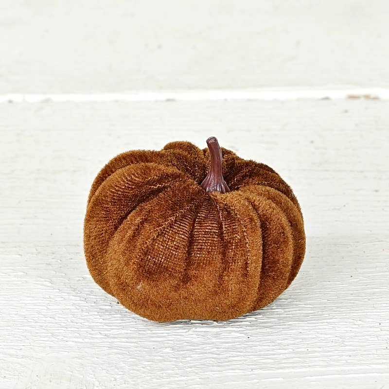 Mini Velvet Brown Pumpkin Bag of 6 - 2.5"