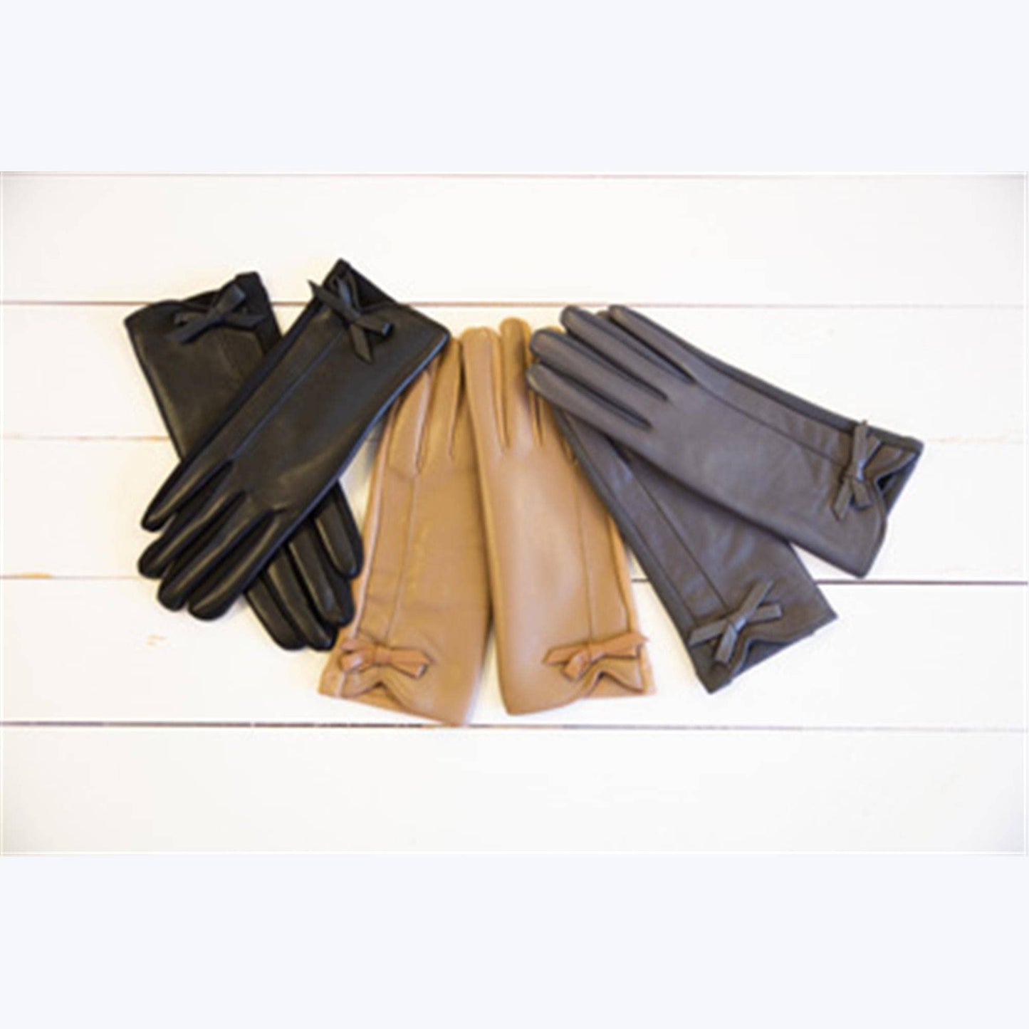 Women's Vegan Leather Bow Trim Gloves