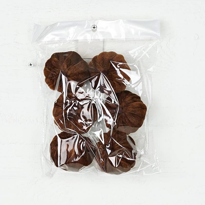 Mini Velvet Brown Pumpkin Bag of 6 - 2.5"