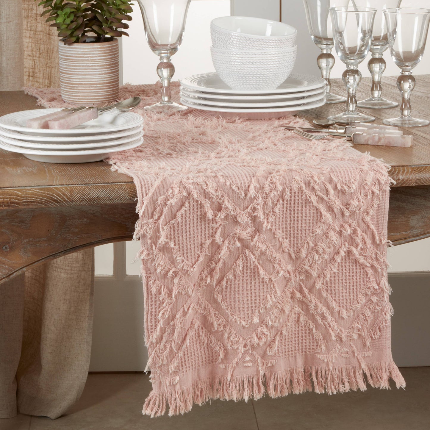 Fringe Waffle Weave Runner - 16"x90"