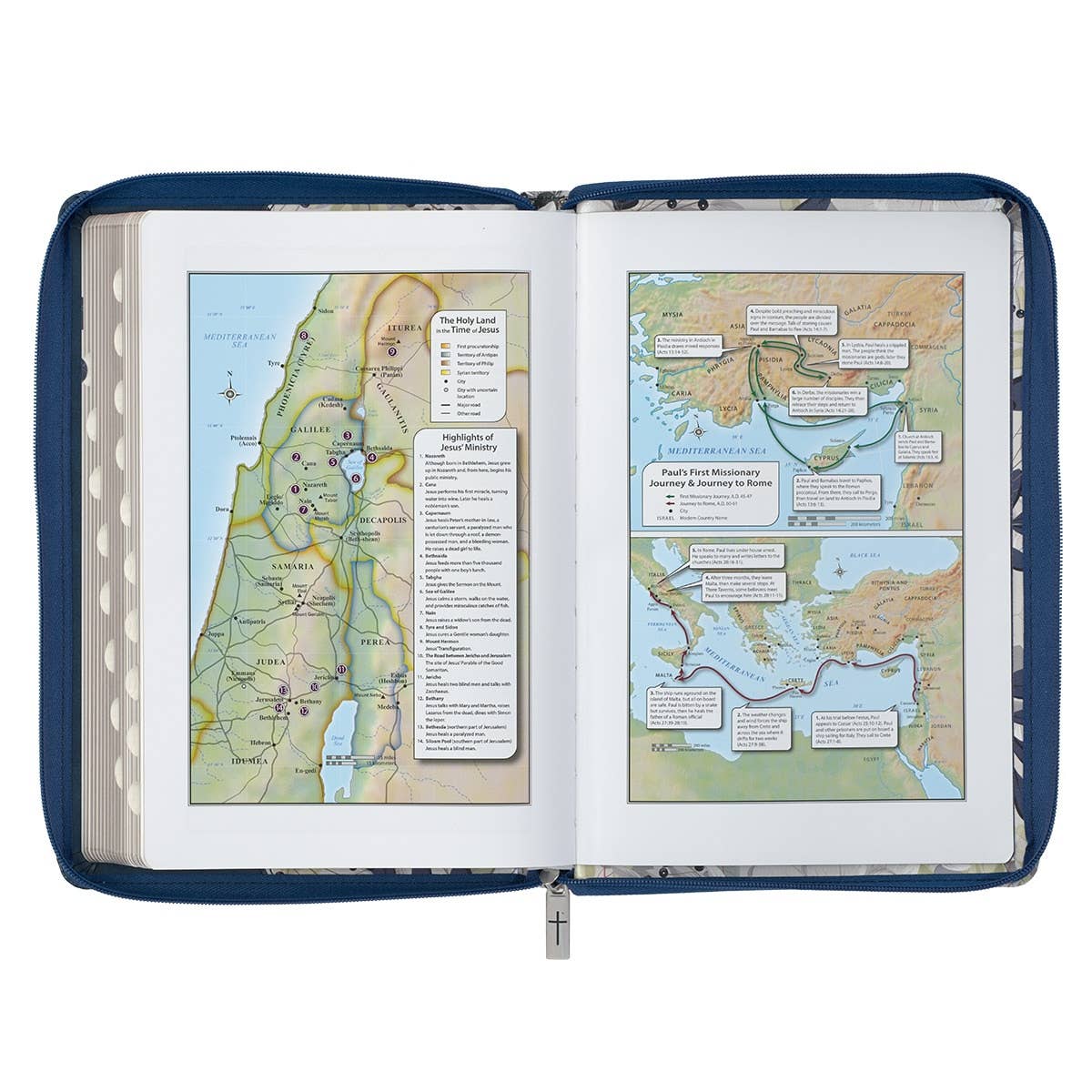 Blue Pearlized Floral Faux Leather King James Bible