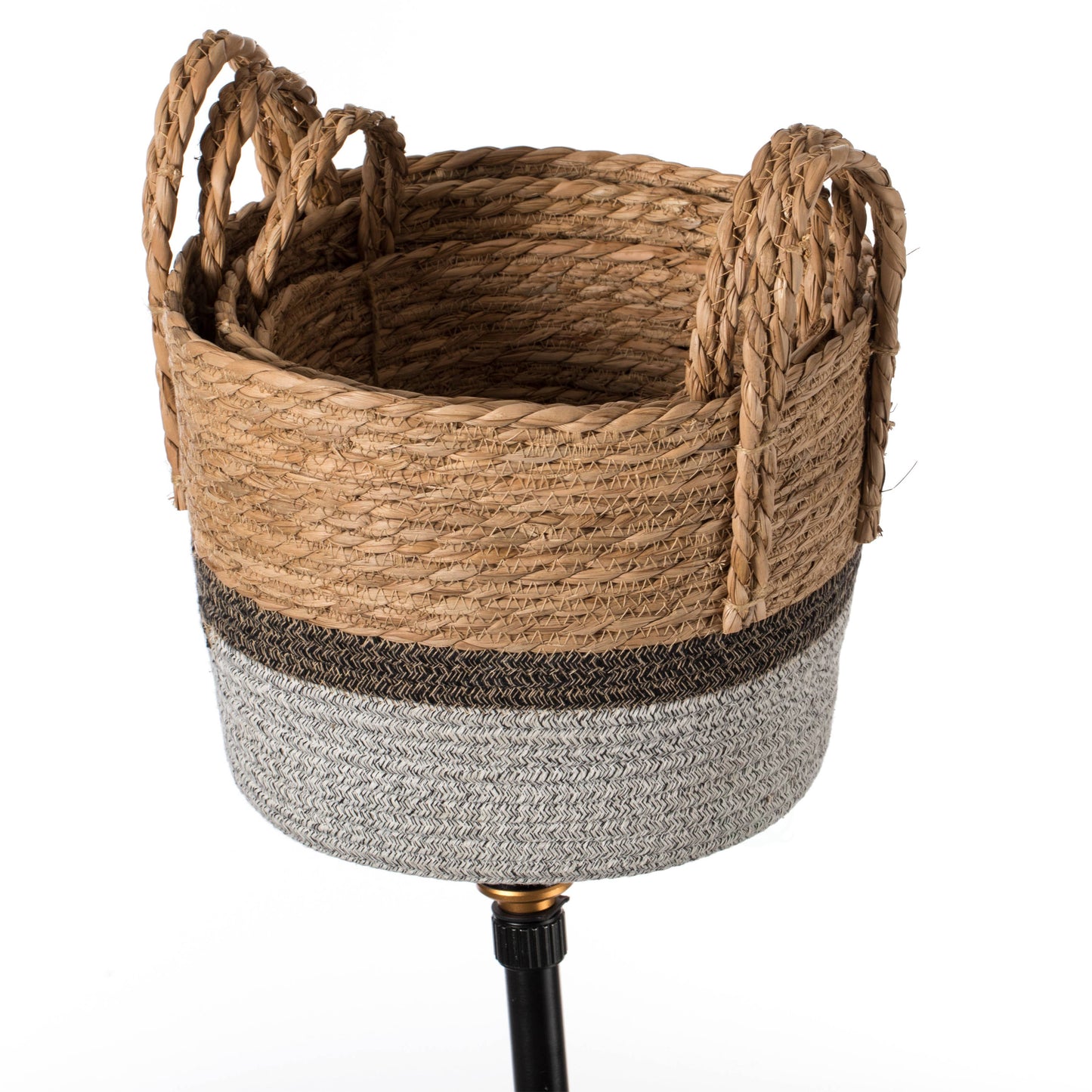 Decorative Round Storage Basket Set of 3 with Woven Handles