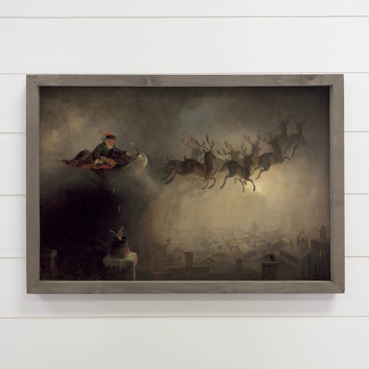 Santa Sleigh on Christmas Night Framed Canvas - 12"x18"