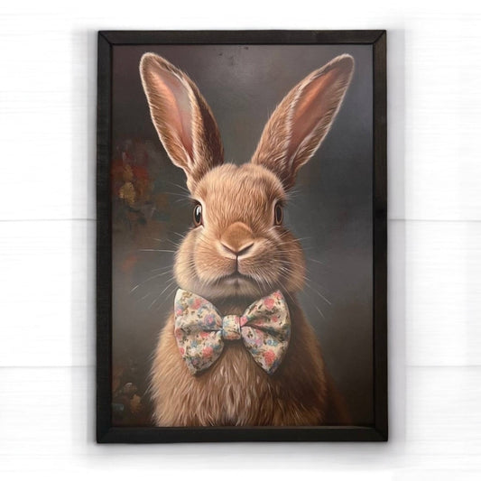 Brown Bunny with Bowtie Box Frame Art - 11"x17"