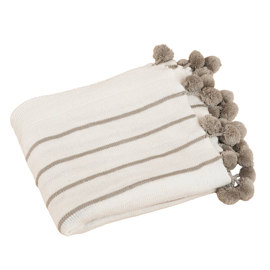 Ivory Pompom Stripe Throw Blanket - 50"x60"