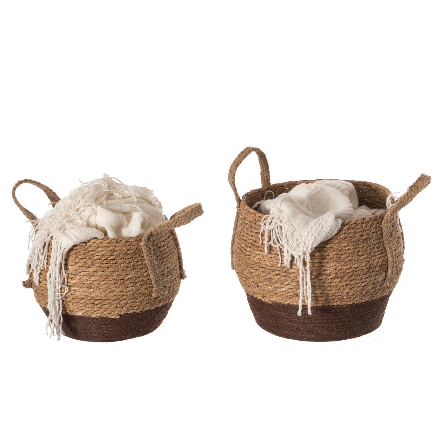 Decorative Round Storage Basket with Woven Handles