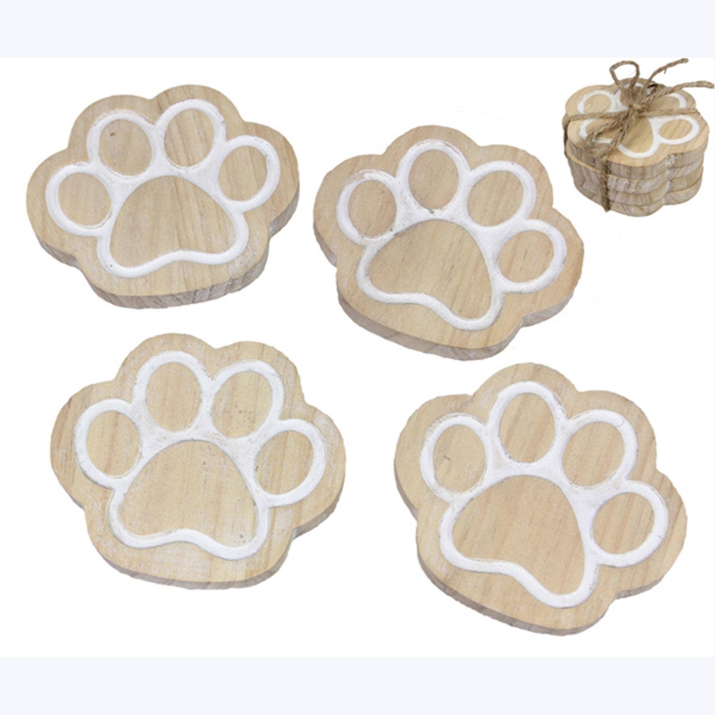 Wood Paw Shaped Coasters, Set of 4