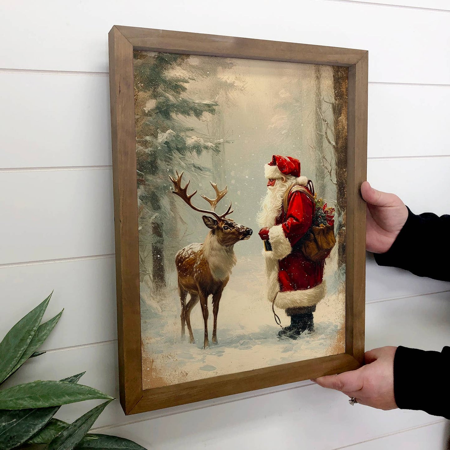 Santa Claus and Prancer in the Forest - 18"x24"