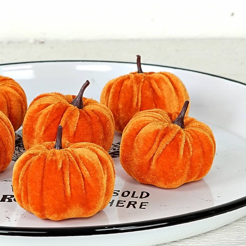 Mini Velvet Orange Pumpkin Bag of 6 - 2.5"