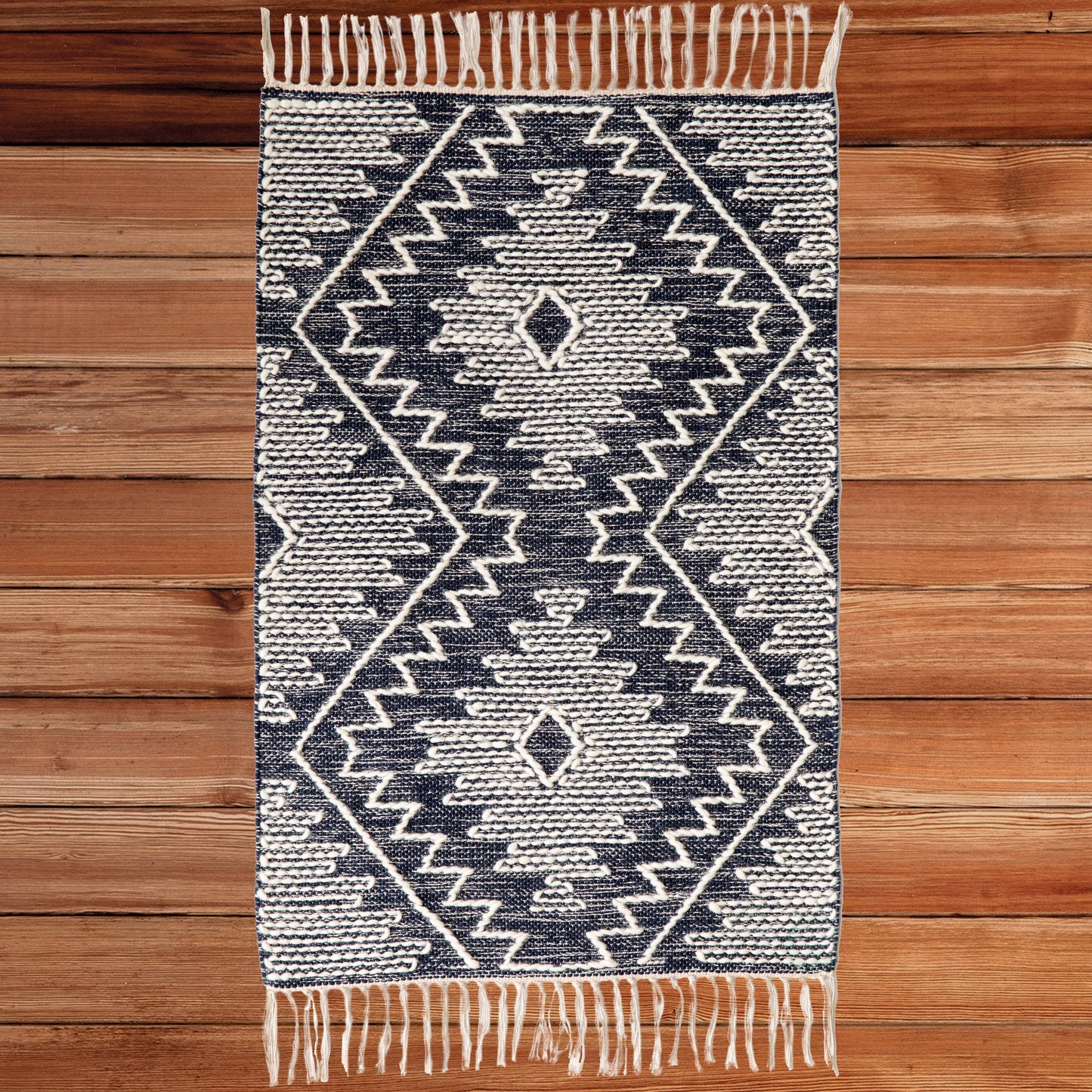 Blue Geometric Cotton/Wool Flatweave Kilim Area Rug, 2' x 3'