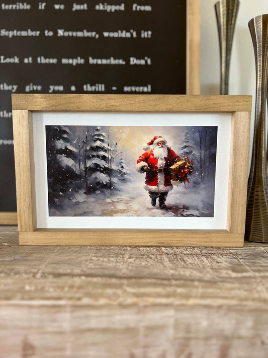 Vintage Santa with Gifts Sign - 12"x8"