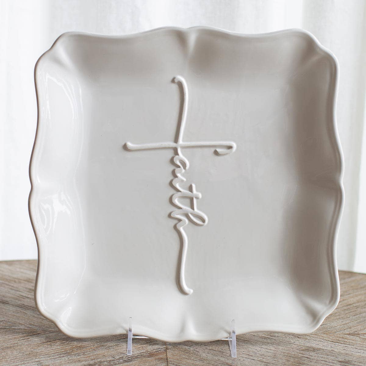 Faith Embossed Square Platter - 11.5"