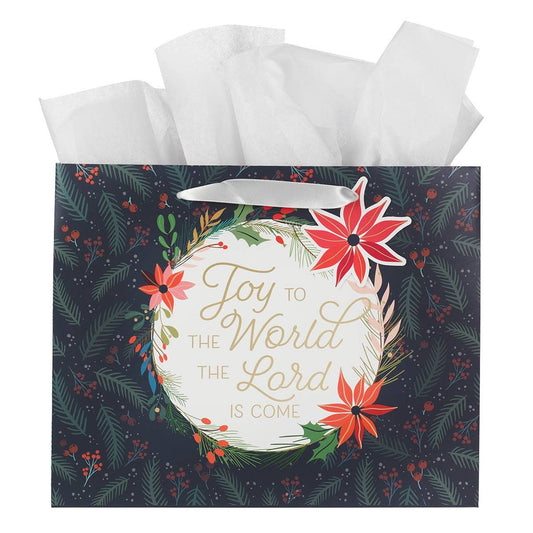 Gift Bag - Joy to the World Poinsettia - 12.5"x10"