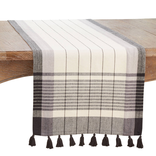 Black & White Striped Tassel Runner - 16"x72"