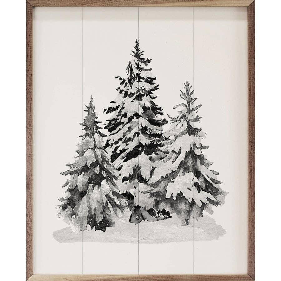 Grayscale Snowy Pines Artwork - 8"x10"